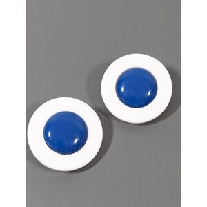 Vintage Blue White Large Round Lucite Earrings Pierced Nautical MOD